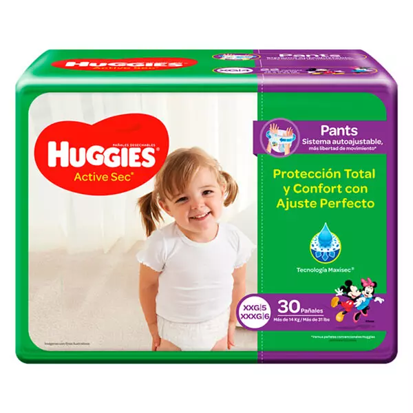 Pañales Huggies Active Sec Ajuste Perfecto Xxg